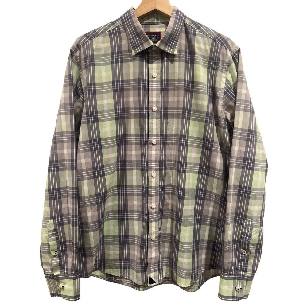 UNTUCKit Button Down‎ Shirt Mens Large Green Gray Plaid Slim Fit Cotton Preppy